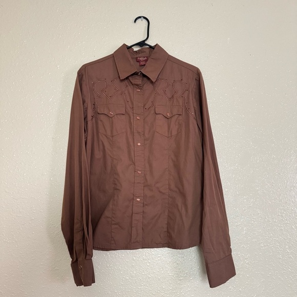 Life Style Vintage Western Brown Blouse - Picture 1 of 7